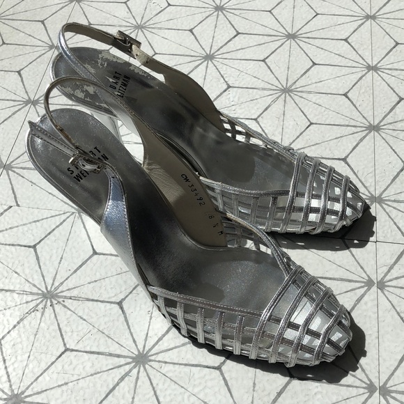 Stuart Weitzman Silver Heels - Picture 1 of 6